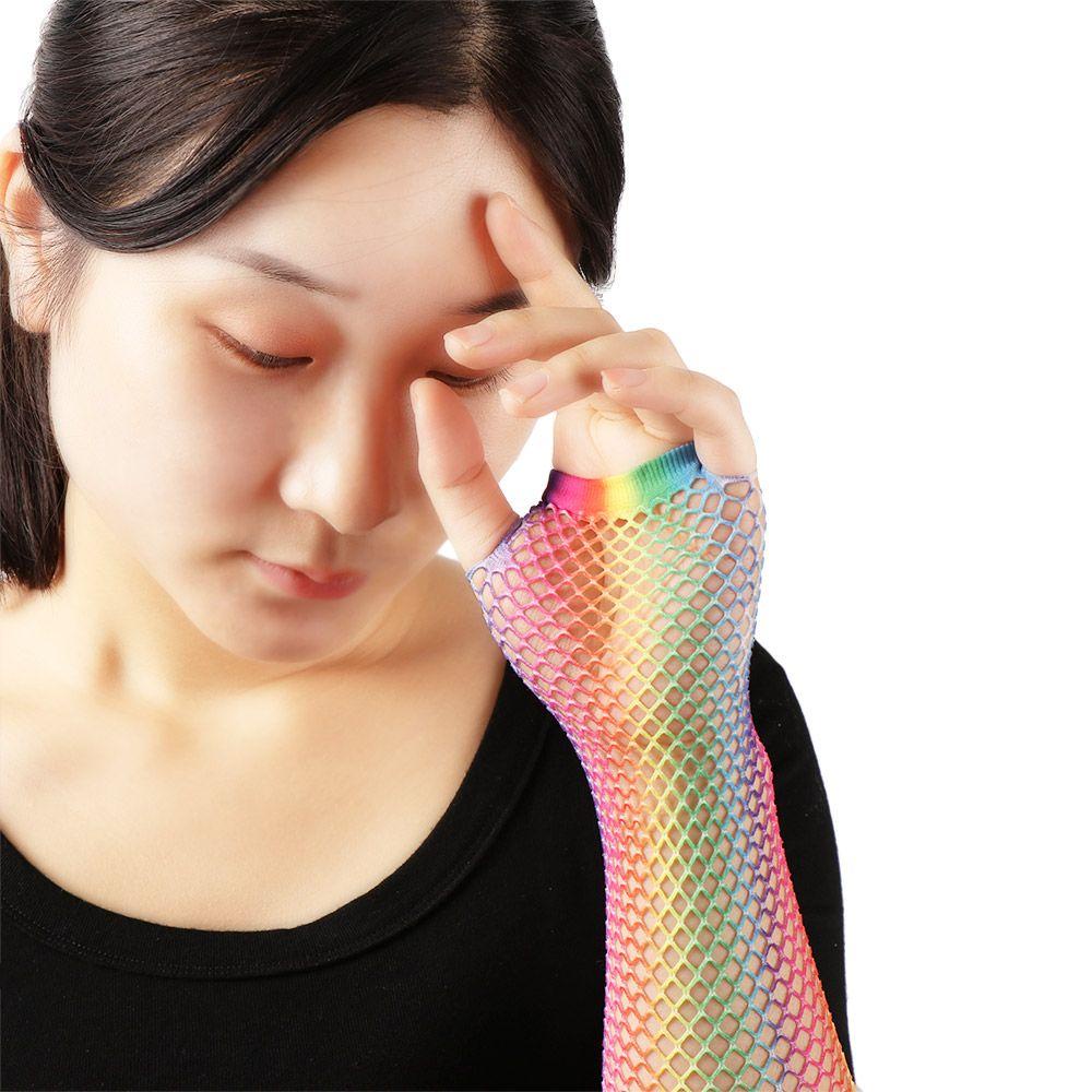 BTLIMER Găng Tay Lưới Hở Ngón Nhiều Màu Lấp Lánh Dùng Biểu Diễn Nhảy Disco
