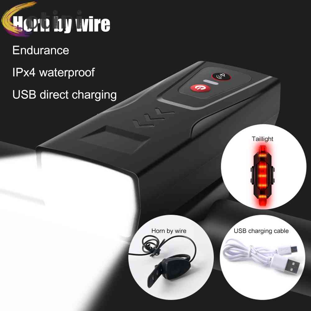 Bộ Đèn Pha LED XPE Sạc USB Kèm Còi + Đèn Hậu Chuyên Dụng Cho Xe Đạp