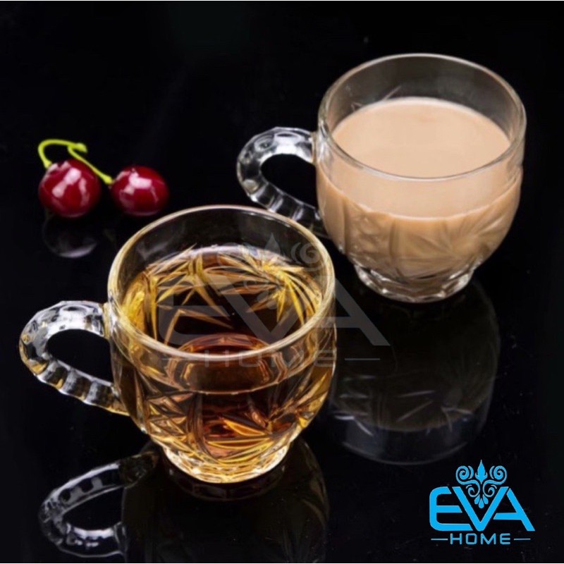 Bộ 6 Ly Và 6 Đĩa Thuỷ Tinh Pha Lê Quai Cầm Nhiều Hoạ Tiết Sang Trọng M3464