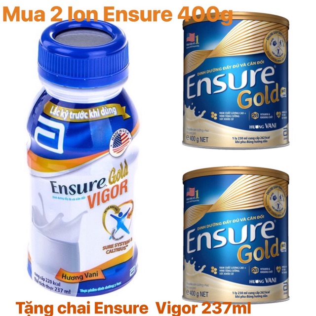 2 lon Ensure gold 400g tặng Ensure vigor nước