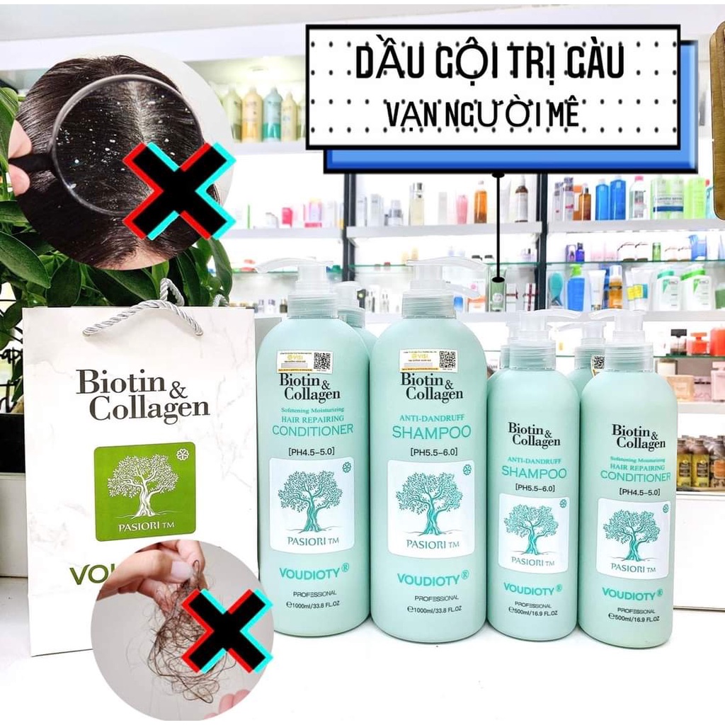 Dầu Gội Biotin Collagen, Bộ Gội Xả Biotin Collagen Xanh Dương 500ml-1000ml Chính Hãng | Giảm Rụng Và Kích Mọc Tóc