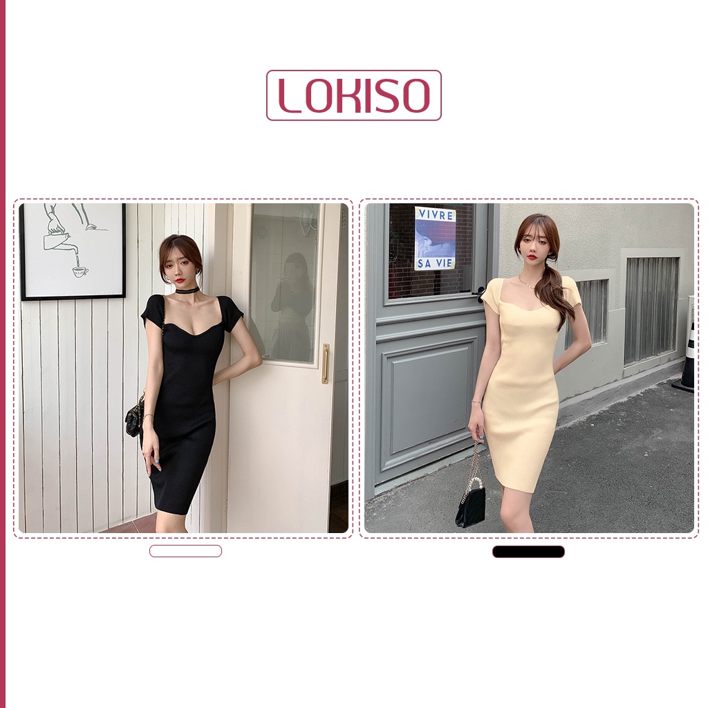Đầm body sexy nữ hở lưng cổ vuông trắng đen be mặc nhà LOKISO VD03 | BigBuy360 - bigbuy360.vn
