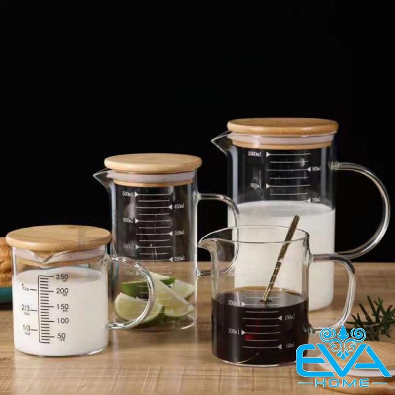 Ly Thuỷ Tinh Chịu Nhiệt Quai Cầm Miệng Rót Có Vạch Chia Đo Lường Dung Tích 250 Ml SP3427