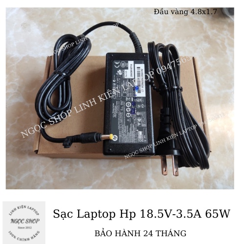 Sạc Laptop Hp 18.5V-3.5A 65W Chân Vàng dùng cho Hp Dv2000 Dv4000 510 530 6820s Dv1000 6530s Dv1300 Dv1400 Dv1500 Dv5000
