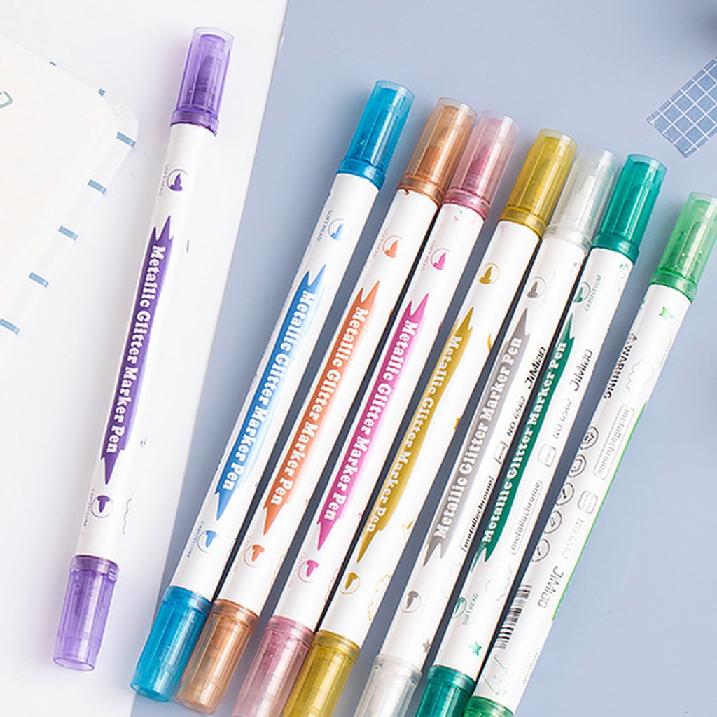 Bút Đánh Dấu Hai Mặt Ánh Kim Loại 10 Màu Mềm Mại DIY