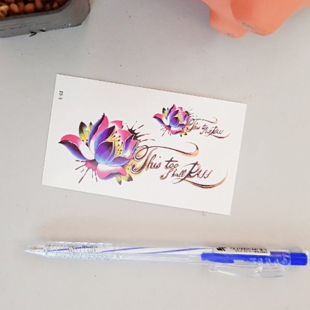 Hình xăm tatoo hoa sen e01. Xăm dán tatoo mini tạm thời, size &lt;10x6cm