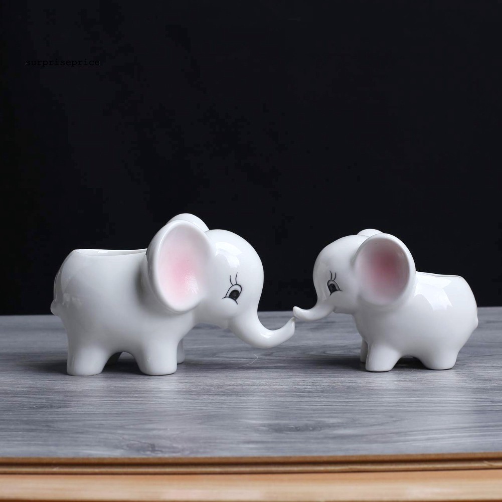Set 2 chậu trồng cây cảnh bằng sứ hình chú voi đáng yêu phù hợp cho trang trí