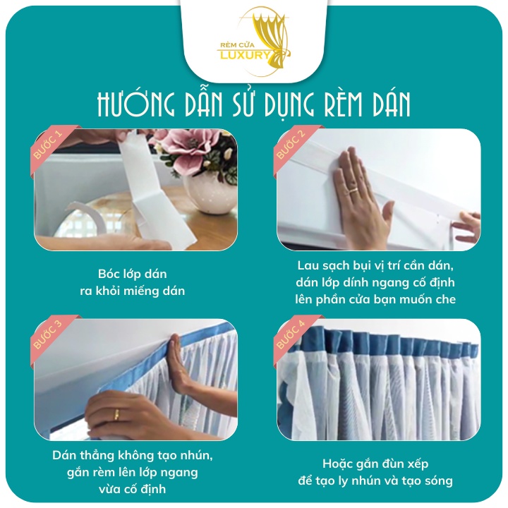 Rèm Cửa Dán Tường Chống Nắng 2 Lớp Voan Họa Tiết, Màn Cửa Trang Trí Decor Phòng Ngủ Không Cần Khoan Tường