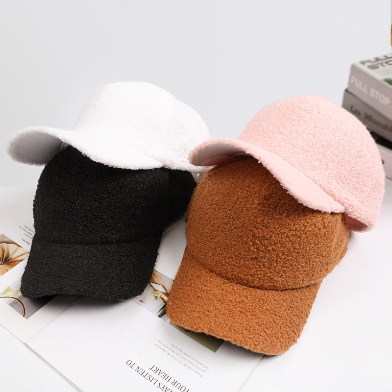 Mũ lưỡi trai lông cừu nhân tạo dày dặn giữ ấm mùa đông dành cho nữ