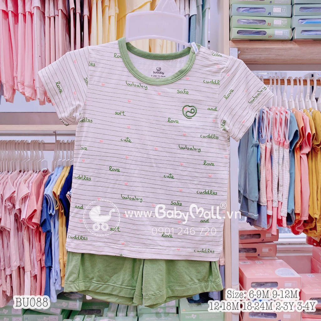 [Bubaby] Bộ cộc cài vai kẻ chữ vải siêu mát mịn