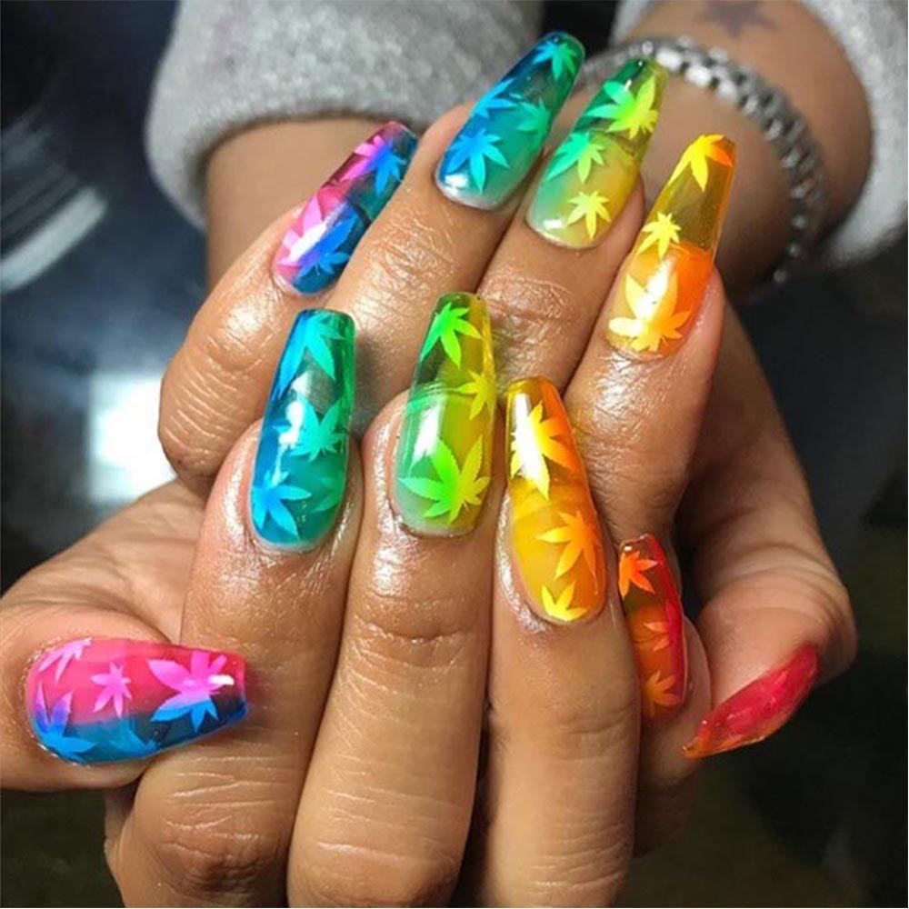 Miếng Dán Trang Trí Móng Tay Màu Neon Hình Chậu Cây