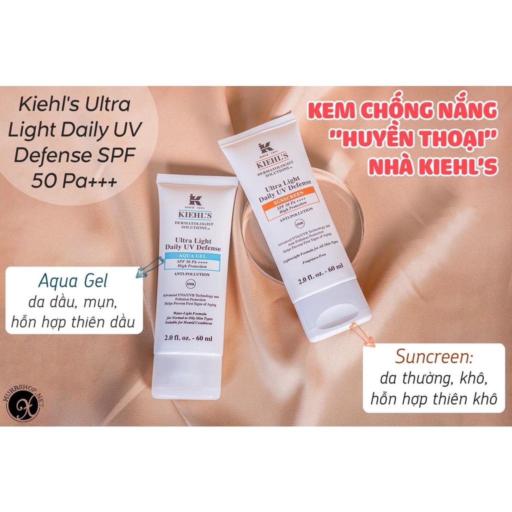 Kem Chống Nắng Dạng Gel Kiehl’s Ultra Light Daily UV Defense Aqua Gel SPF 50 PA ++++ 60ml