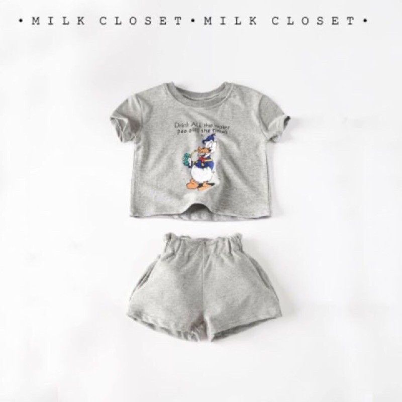 [XẢ KHO]-Bộ cotton in hình vịt áo cộc quần sóc cho bé