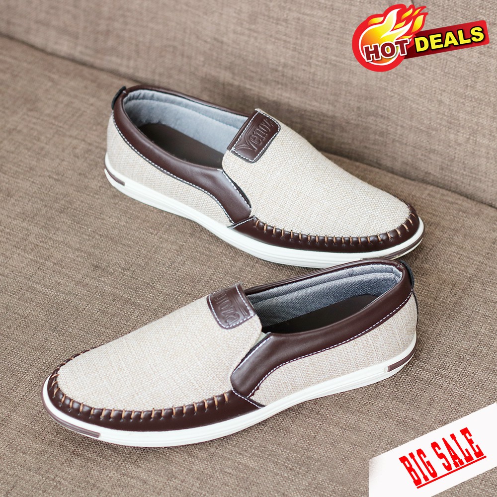 Giày lười. Giày mọi nam. Giày lười vải xu hướng hot 2019 mã MD1 nâu sáng.(Ưu đãi lớn giảm 50%) | BigBuy360 - bigbuy360.vn