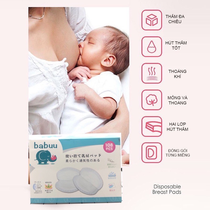 Miếng lót thấm sữa Babuu Baby NHật Bản (hộp 24 và 108 miếng)