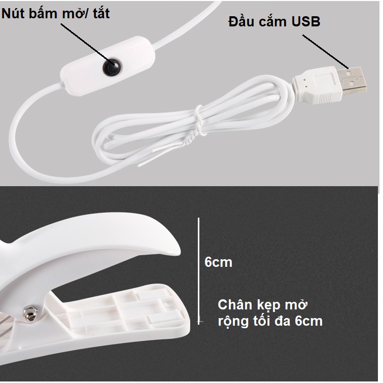 Đèn LED USB 14 bóng mini 5V thiết kế có công tắc dùng để đọc sách để bàn máy tính có chân kẹp