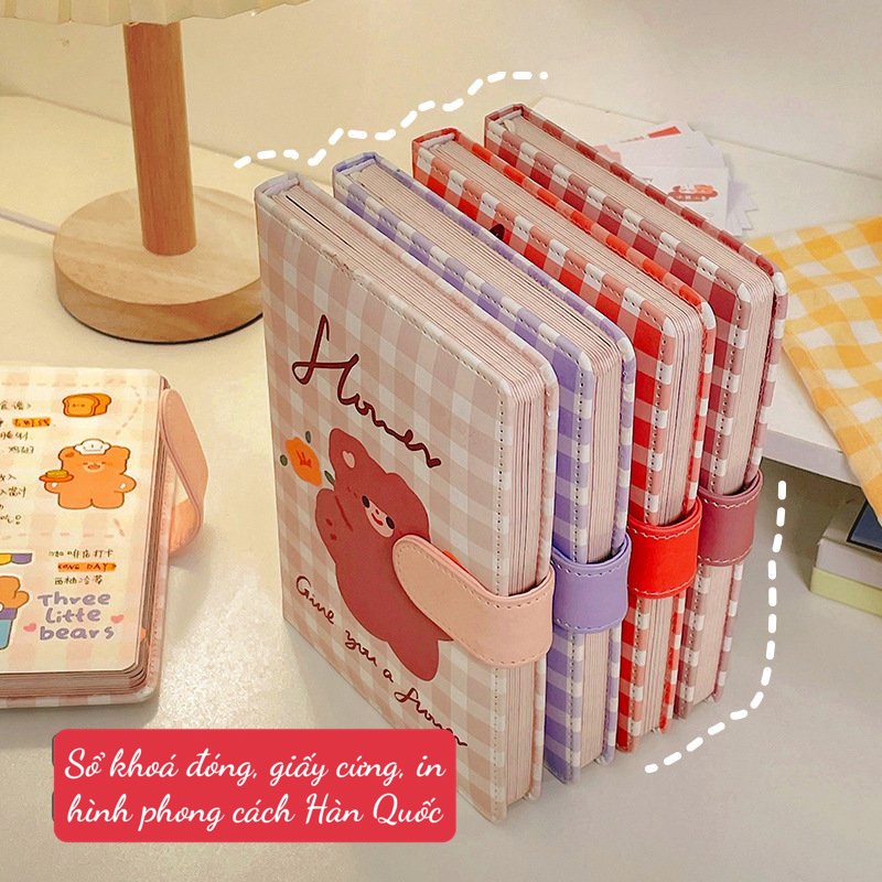 Sổ lưu niệm, nhật ký A5 bìa cứng, có khóa đóng nam châm in hình phong cách hàn quốc