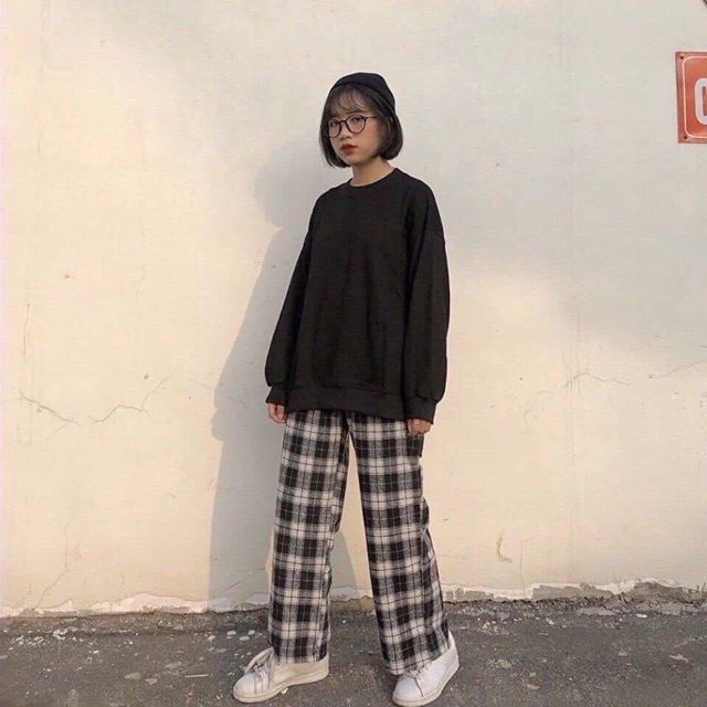 Quần kẻ caro, Quần cullote ống xuông rộng siêu hot hit