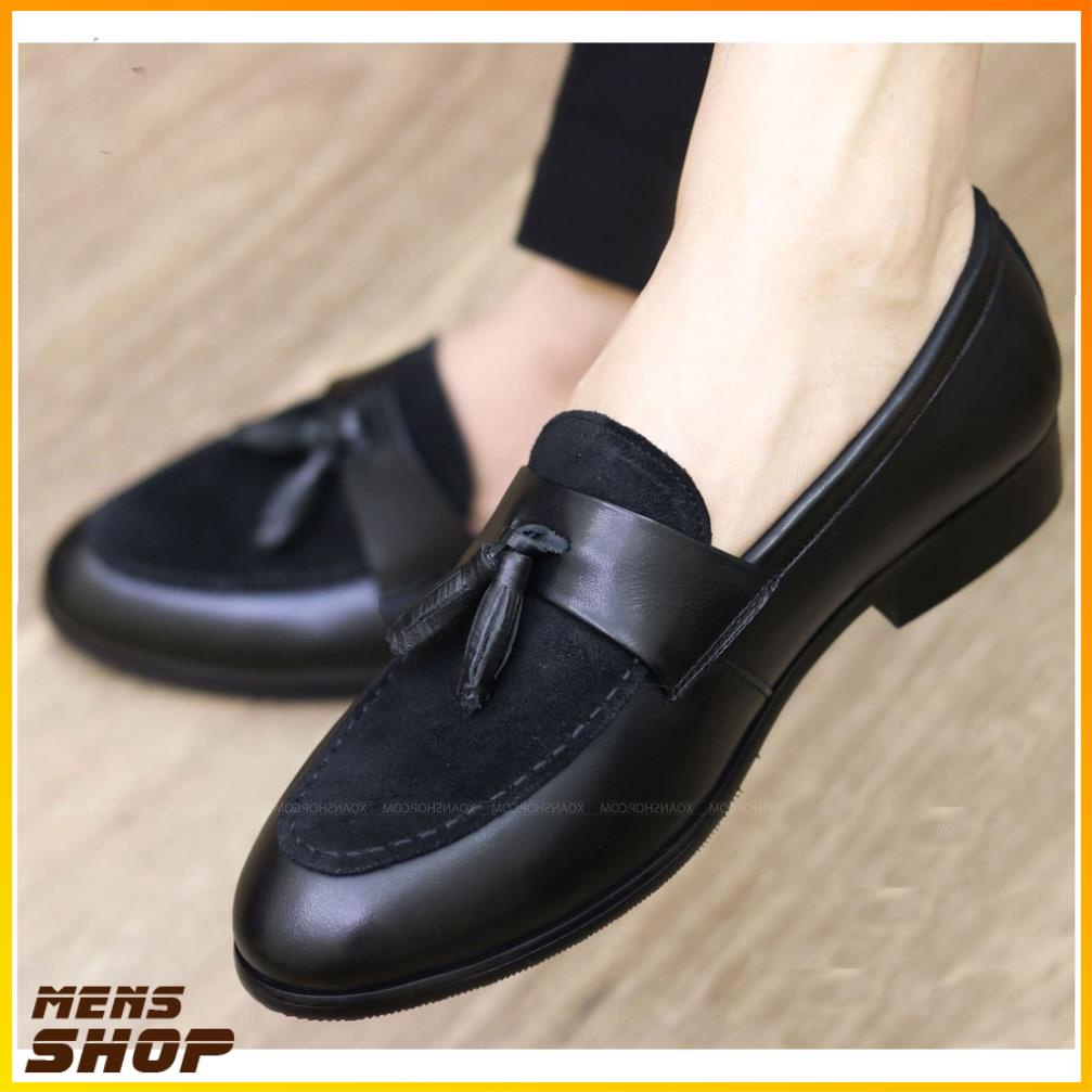 Giày tây nam Penny Loafer mặt da lộn gắn lơ  chuông  kiểu dáng siêu ấn tượng | Đế cao 3 cm