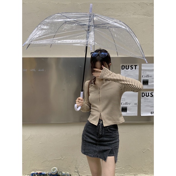 Áo thun cardigan tay dài kẻ sọc thời trang thu đông cho nữ 2021