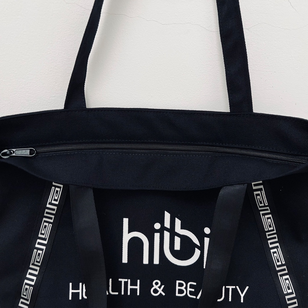 Túi Tote đi tập dây chéo Hibi Sports A005 - đen dây trắng, chất liệu Canvas cao cấp, có khóa kéo và túi trong