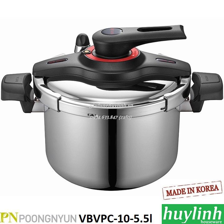 Freeship Nồi áp suất Inox đáy từ PoongNyun VTGPC-10 - 5.5 lít - Made in Hàn Quốc