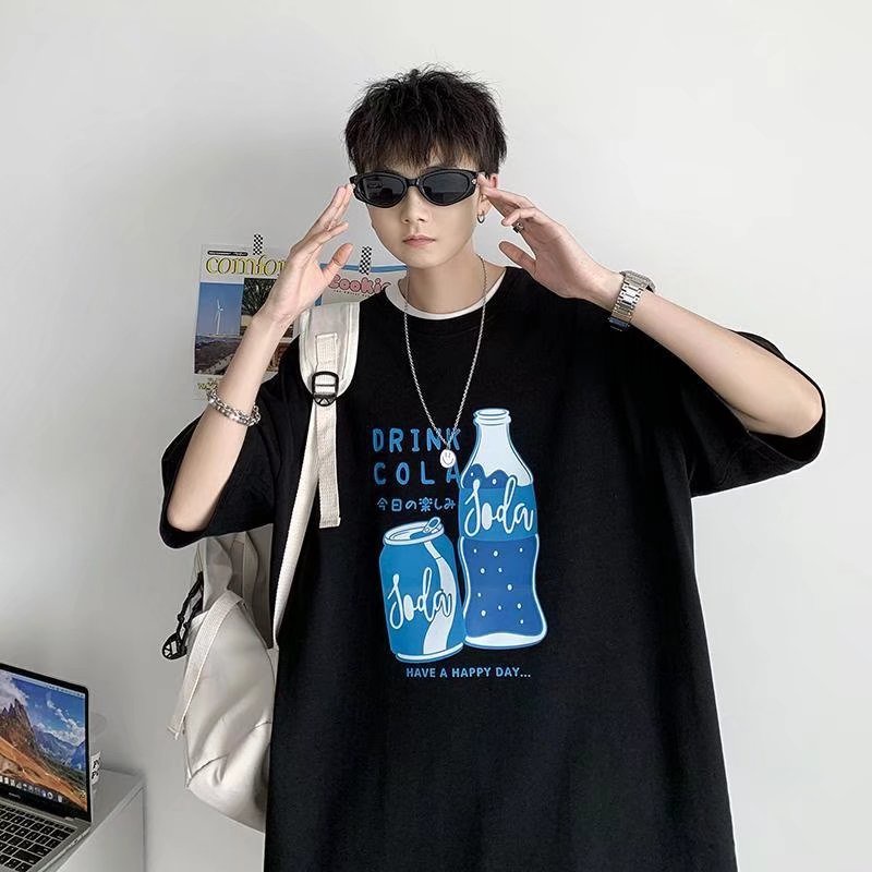 Áo Thun Cotton Tay Ngắn Cổ Tròn Màu Trắng Đen Phong Cách Hàn Quốc Thời Trang Xuân Hè Cho Nam Size M-3XL