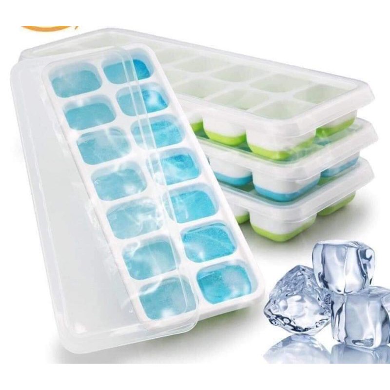 Khay làm đá, làm thạch, đựng đồ ăn dặm đế silicon có nắp đậy