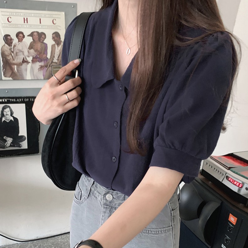 Áo Sơ Mi Nữ Tay Ngắn Màu Trơn 43426
