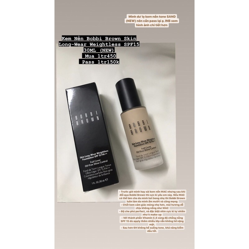 Kem Nền Bobbi Brown Skin Long-Wear Weightless SPF15 30ML