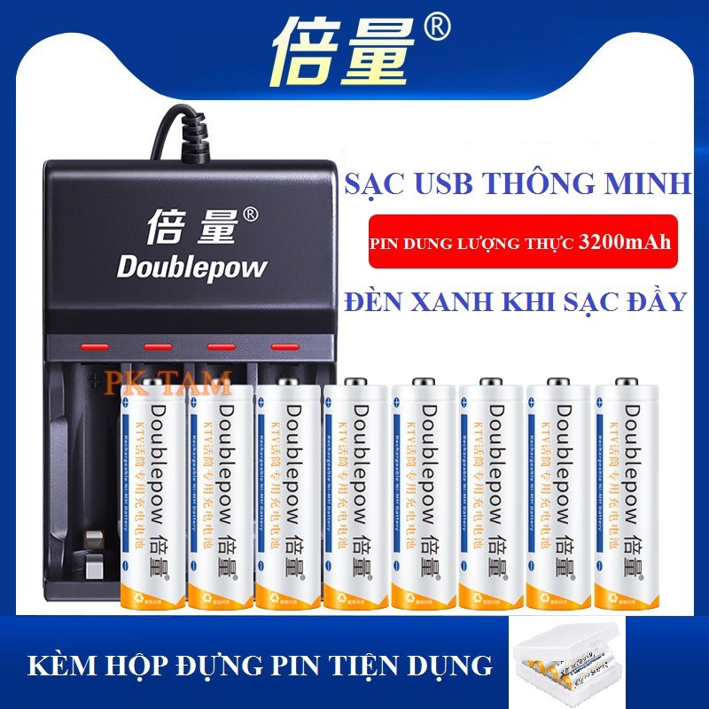 [Chính Hãng] Combo Sạc Tự Ngắt Thông Minh UK83 Đổi Đèn Khi Sạc Đầy Kèm 8 Pin Doublepow 3200Mah Dung Lượng Chuẩn