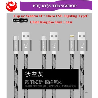 Cáp sạc Sendem M7 Jack cắm MicroUSB, Lighting, TypeC sạc nhanh dây dù cao cấp chống gãy đứt, chống xoắn