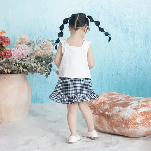 Áo bé gái ILABY thiết kế 2 dây, chất liệu thô cara thoáng mát [22IG03560621]