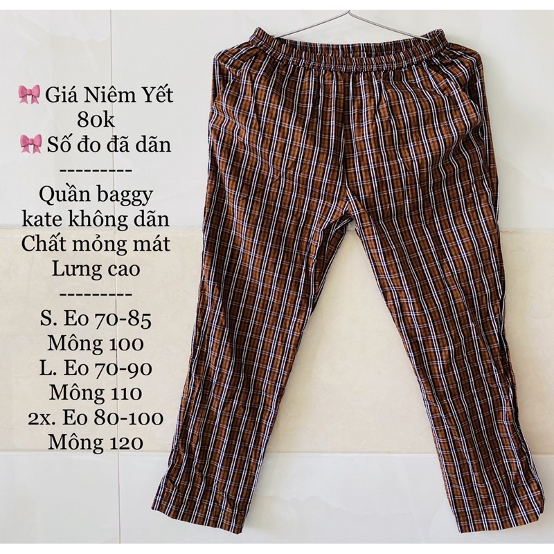 (50-70kg) Quần baggy kate sọc caro nâu