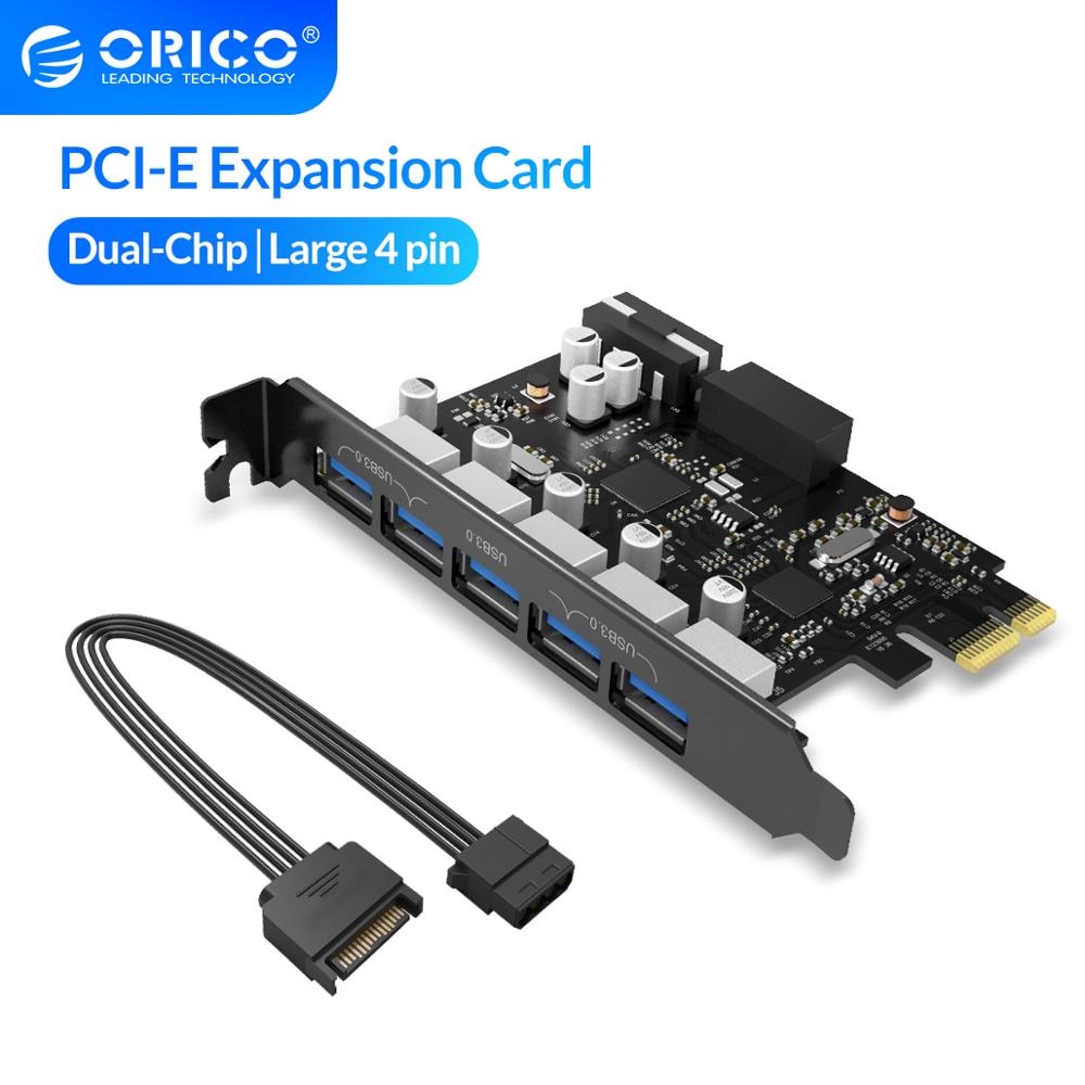 Card mở rộng ORICO PVU3-5O2 cổng PCIe usb3.0 có 5 cổng hỗ trợ mở rộng và đầu nối nguồn 4 pin