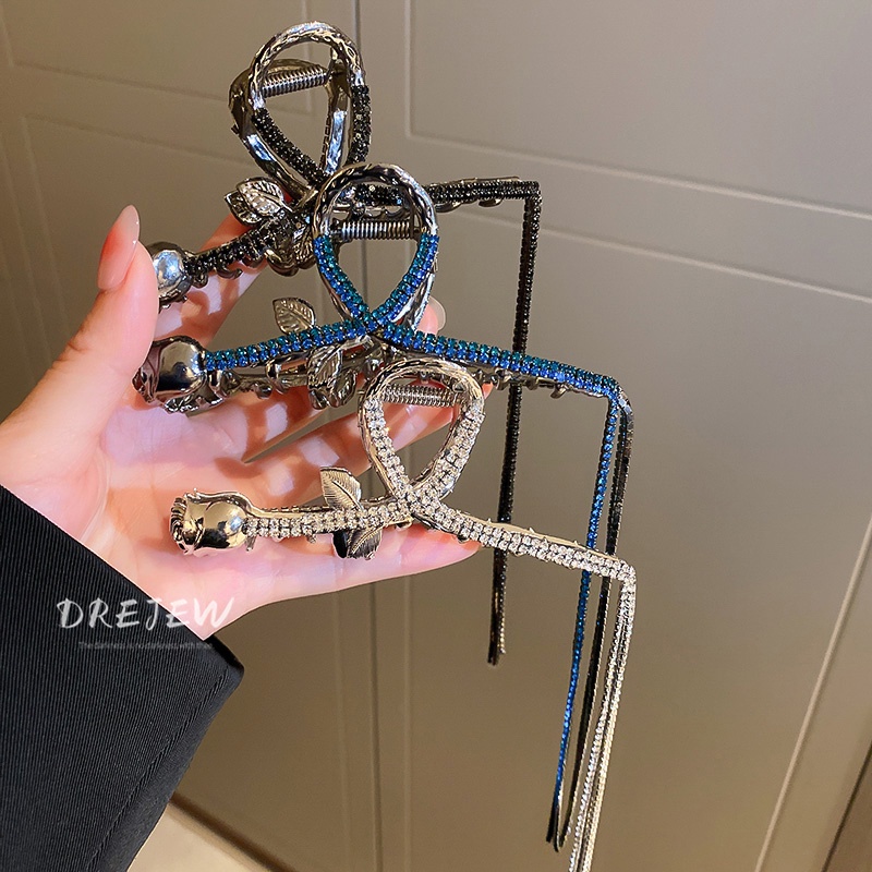 Kẹp tóc DREJEW tua rua phối hình hoa hồng bằng kim loại cao cấp cho nữ