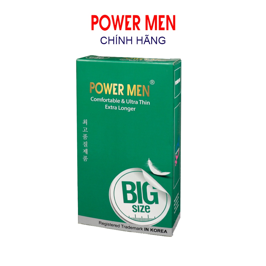 Bao cao su POWER MEN siêu mỏng, kéo dài size lớn 55mm, nhiều gel bôi trơn Hộp 12 bcs