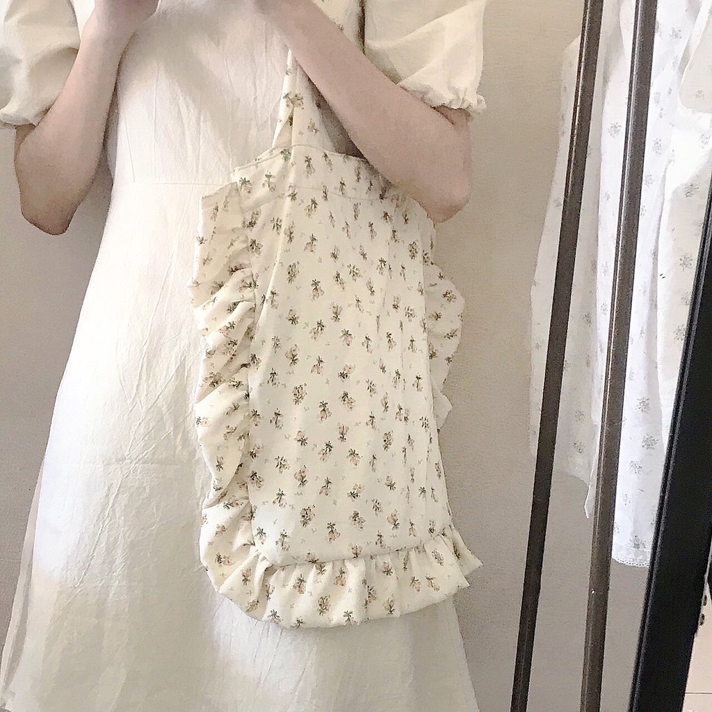 Túi tote vải phong cách Hàn Quốc hoa nhí đeo vai phối bèo - Cloudy Day