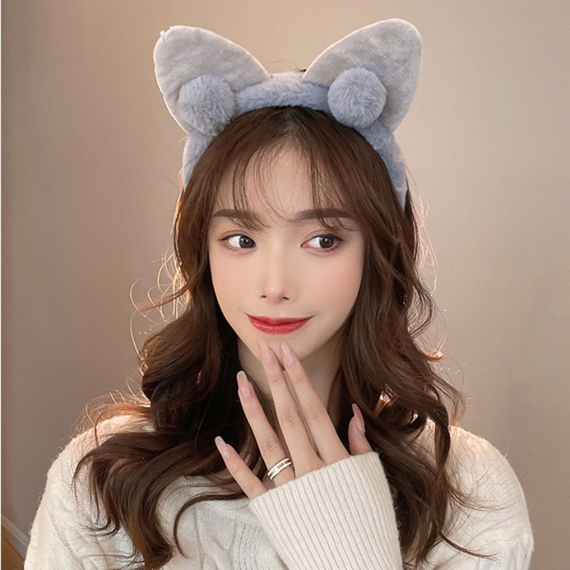 Băng Đô Rửa Mặt Hình Tai Mèo Bằng Lông Nhung Dễ Thương Xinh Xắn