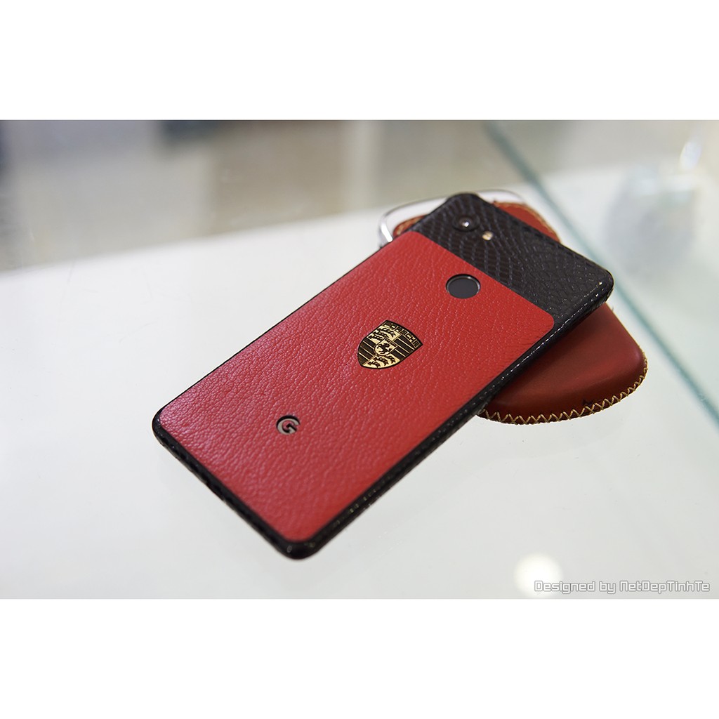 Miếng dán skin da Google Pixel 2 XL - Da phối Decan ghép logo Porsche - S10D6