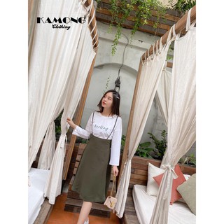 [HÌNH THẬT] Set chân váy 2 dây + áo thun thêu
