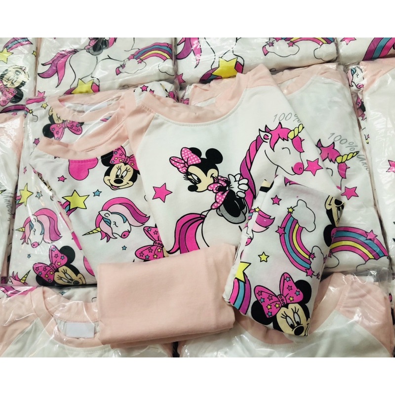 Set 2 bộ cotton dài tay Minnie.pony cho bé gái màu hồng size từ 10-24 cân