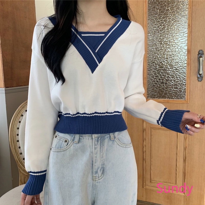 Áo sweater tay dài cổ chữ v thời trang mùa thu cho nữ