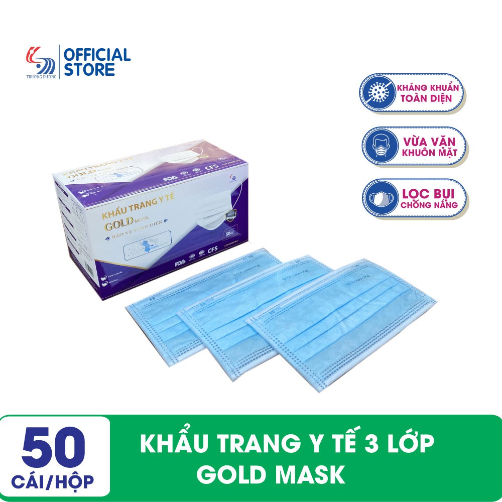 Khẩu trang y tế 3 lớp kháng khuẩn toàn diện Gold Mask Trường Dương - Hộp 50 cái