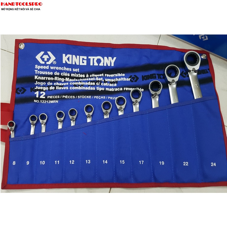 8-24mm Bộ cờ lê vòng miệng tự động 12 cái hệ mét Kingtony 12212MRN