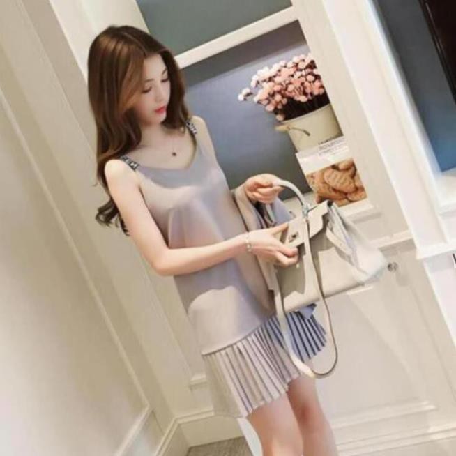 Set Đầm Xếp Ly Phối Vest Cực Chất - Váy Đầm Xếp Ly Chân Váy Kết Hợp Áo Khoác Dáng Dài Cổ Vest Siêu Sang | BigBuy360 - bigbuy360.vn
