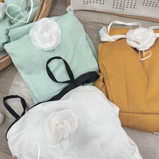 Đầm midi tafta 2 dây kèm hoa