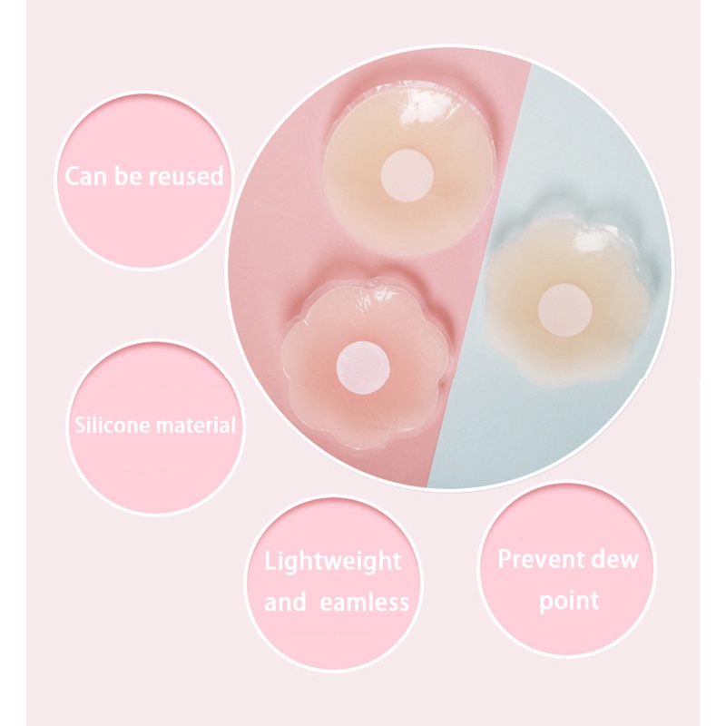 Hộp 6 cặp miếng dán ngực silicone trong suốt thoáng khí tự dính gợi cảm có thể tái sử dụng