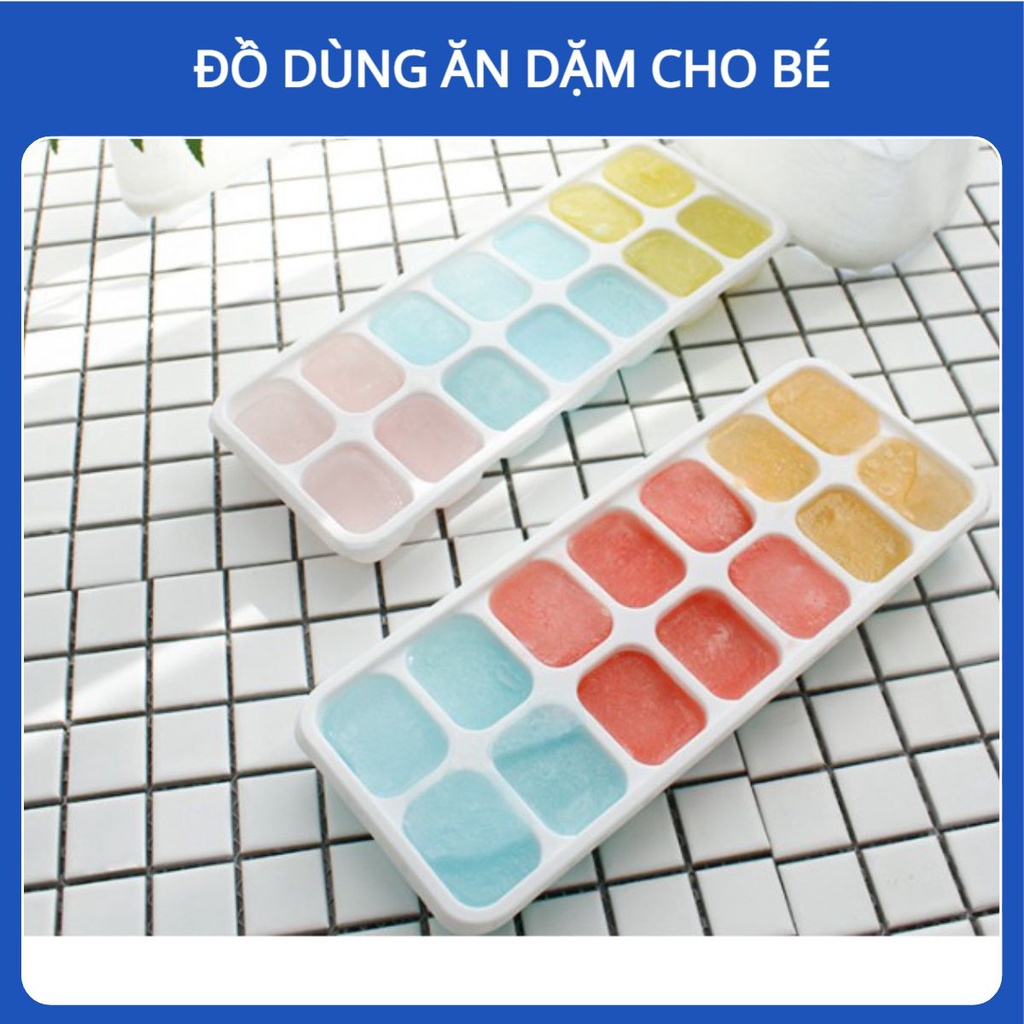Khay Trữ Đông Bảo Quản Đồ Ăn Dặm, Khay Làm Đá Đáy Silicon Có Nắp Đậy An Toàn Tiện Dụng Làm Hộp Trữ Đông Cao Cấp