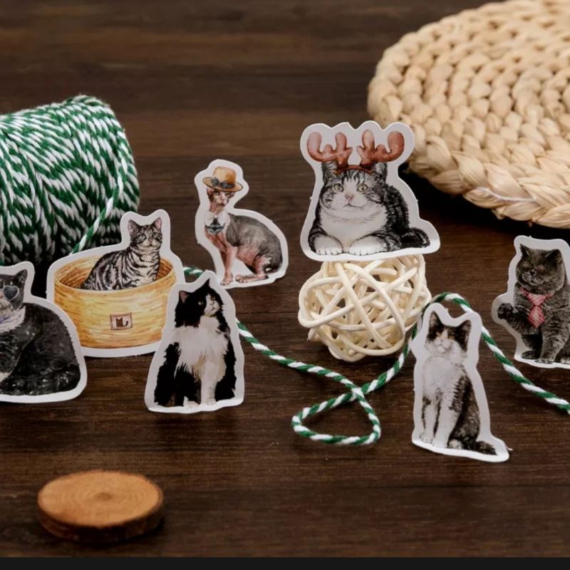 STICKER mèo cổ điển hộp 45 miếng dán trang trí sổ tay Bullet Journal, bao thư - S12